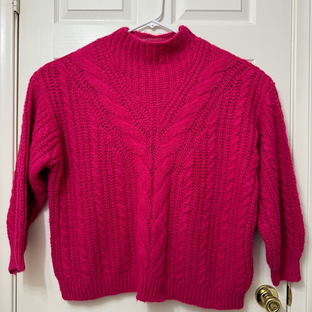 AVA & VIV Fuchsia Pink Sweater Pullover Chunky Cable Knit Mock Neck Women’s 2X